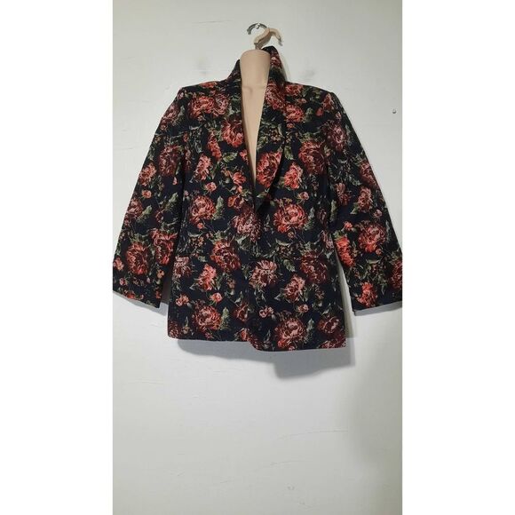 SUGAR + L!PS Women's Floral Shawl Lapel Long Sleeve Blazer‎ In Black/ Red Size M - Picture 1 of 4